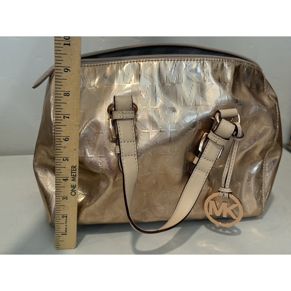 Michael Kors Grayson Satchel Rose Gold Mirror Metallic Logo Monogram Bag Y2K - Picture 12 of 16